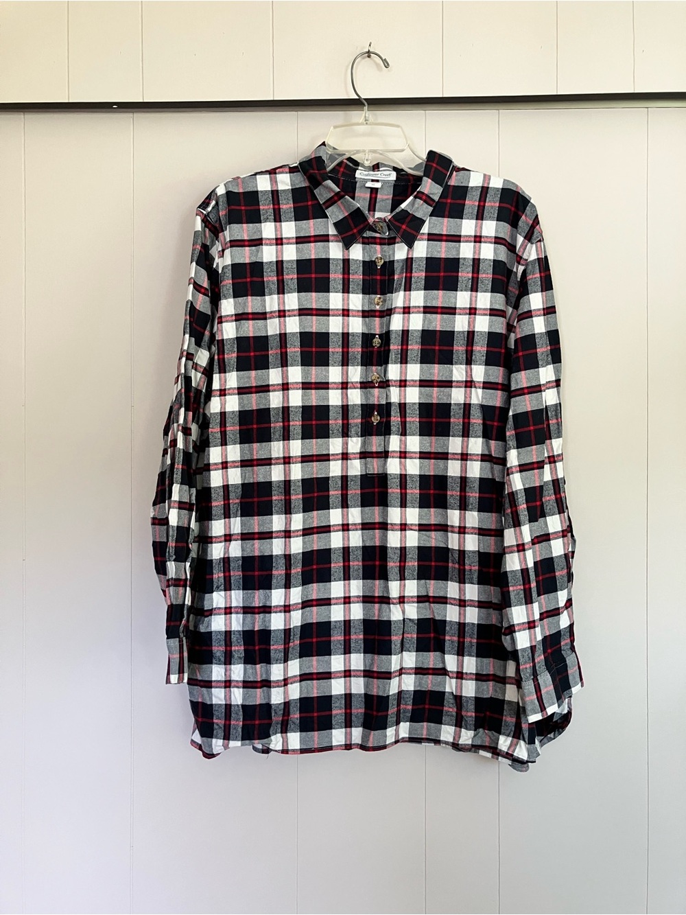 Coldwater Creek Navy, White & Red Plaid Button-Down Tunic